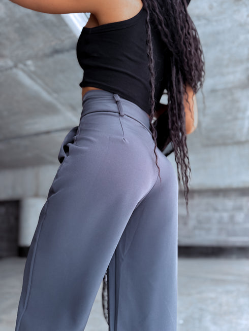 TRENDY, classic pants with buttons - DARK GRAY